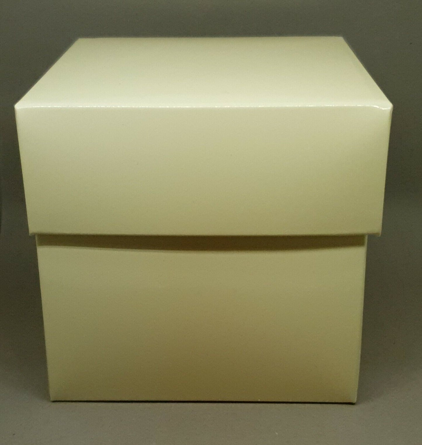 Large Laminated Square Gift Box & Lid (10cm x 10cm x 10cm) Gloss Ivory Cream