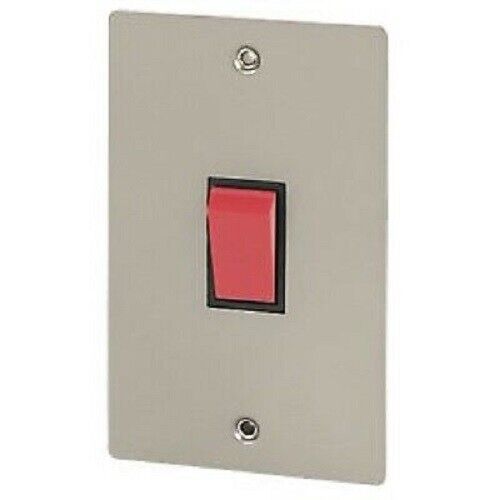 Volex Stainless 45A Cooker Switch 2 Gang Flat Plate Black Insert Stainless, BNIB