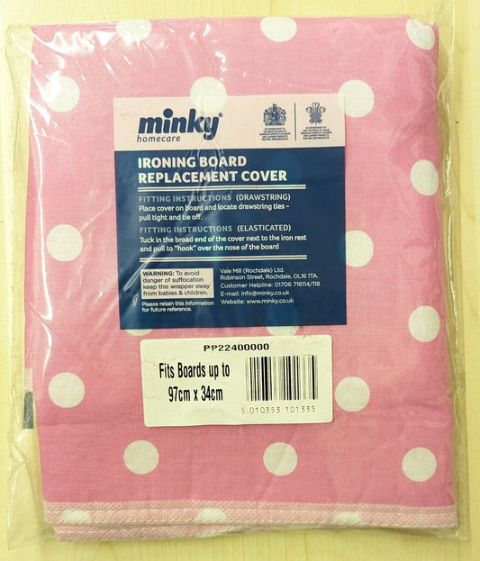 MINKY Ironing Board Cover Pink Spots Smart Easy Fit Drawstring (97cm x 34cm)