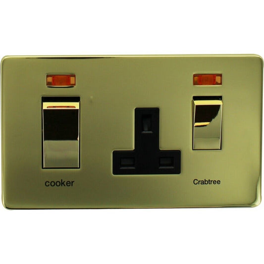 Crabtree 7521/3PB 45A Screwless Switched Socket Cooker Control Unit, Brass