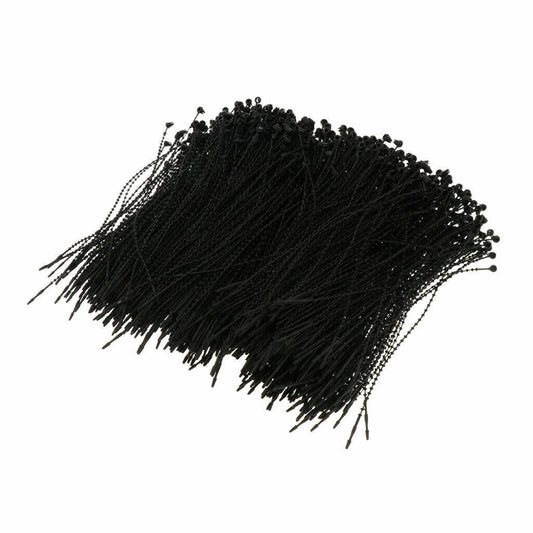 Lot 1000 3" Adjustable Snap Lock Pin Security Loop Plastic Tag Beaded Ties Black