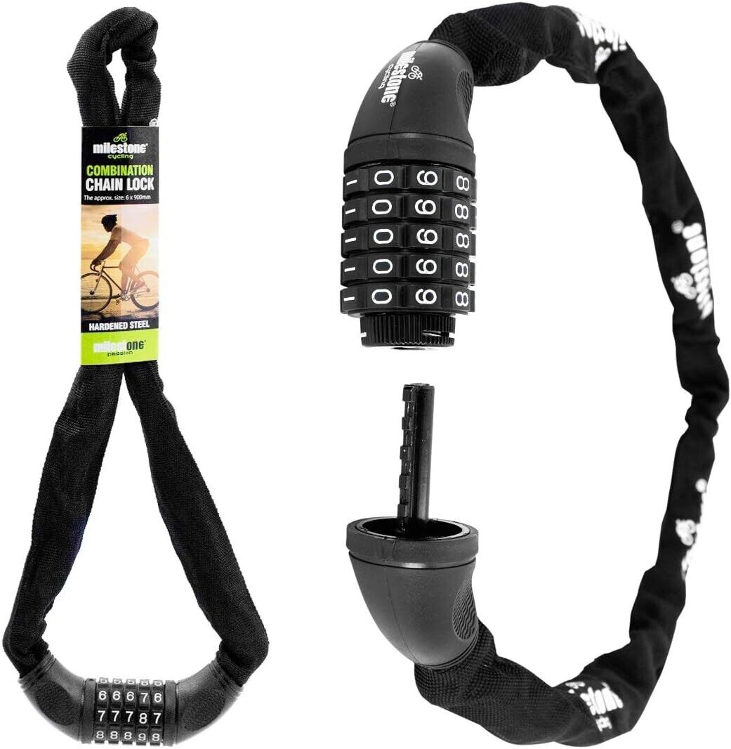 Milestone Cycling 20130 5-Digit Combinaton Chain Lock Hardened Steel (90 cm)