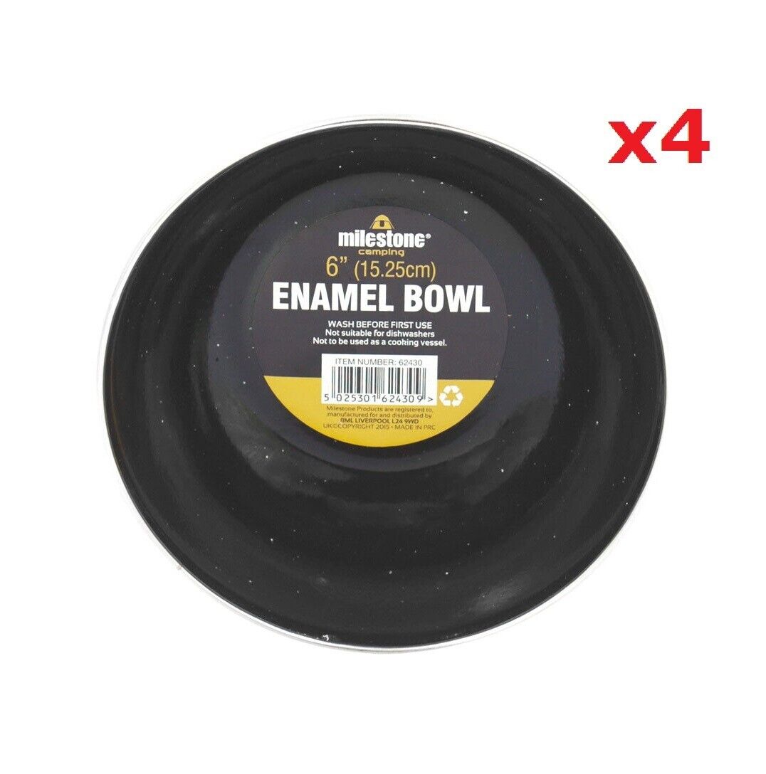 Milestone Set of 4 Enamel Bowls Camping Travel Hiking Cookware (15 cm) 4 Pack