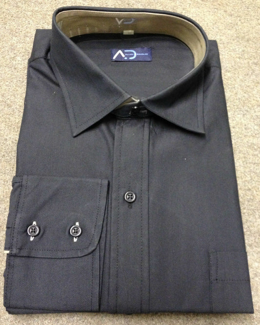 MENS LONG SLEEVED BUTTONED BLACK SMART SHIRT BUSINESS OFFICE CASUAL 16" COLLAR