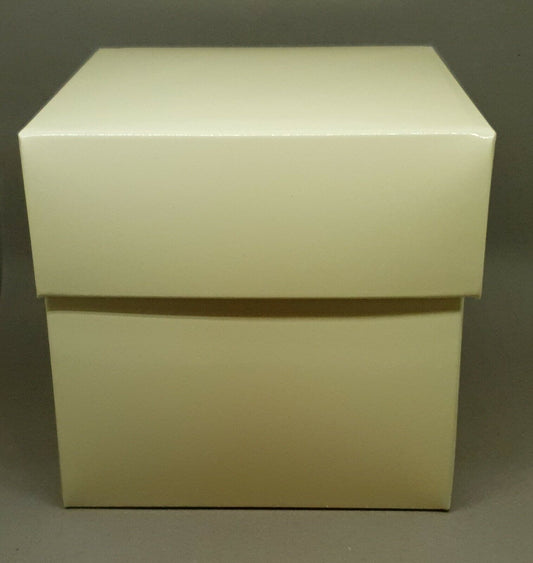 Large Laminated Square Gift Box & Lid (10cm x 10cm x 10cm) Gloss Ivory Cream